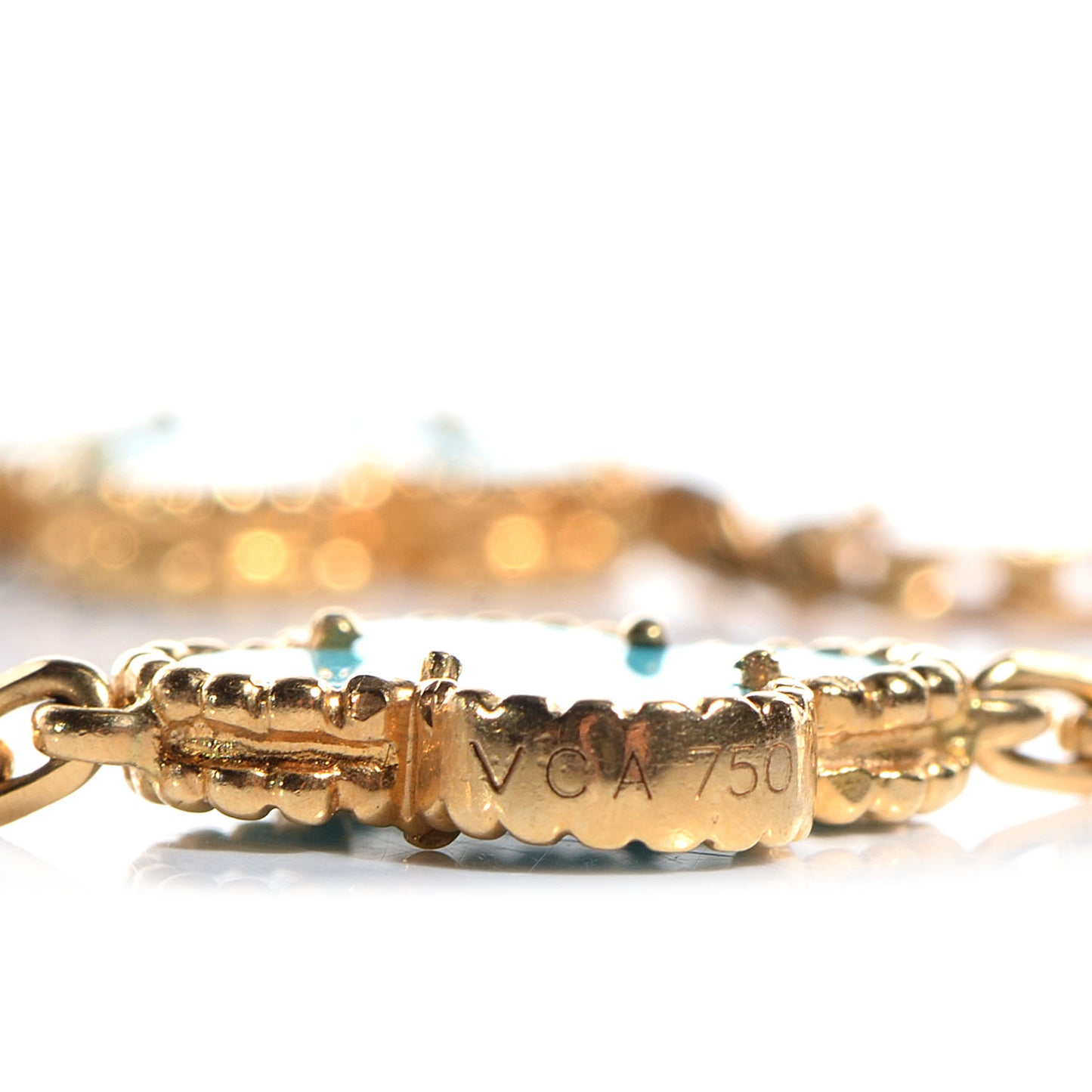 18K Yellow Gold Turquoise 5 Motifs Vintage Alhambra Bracelet