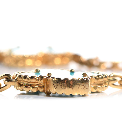 Van Cleef & Arpels 18K Yellow Gold Turquoise 5 Motifs Vintage Alhambra Bracelet 6 of 6