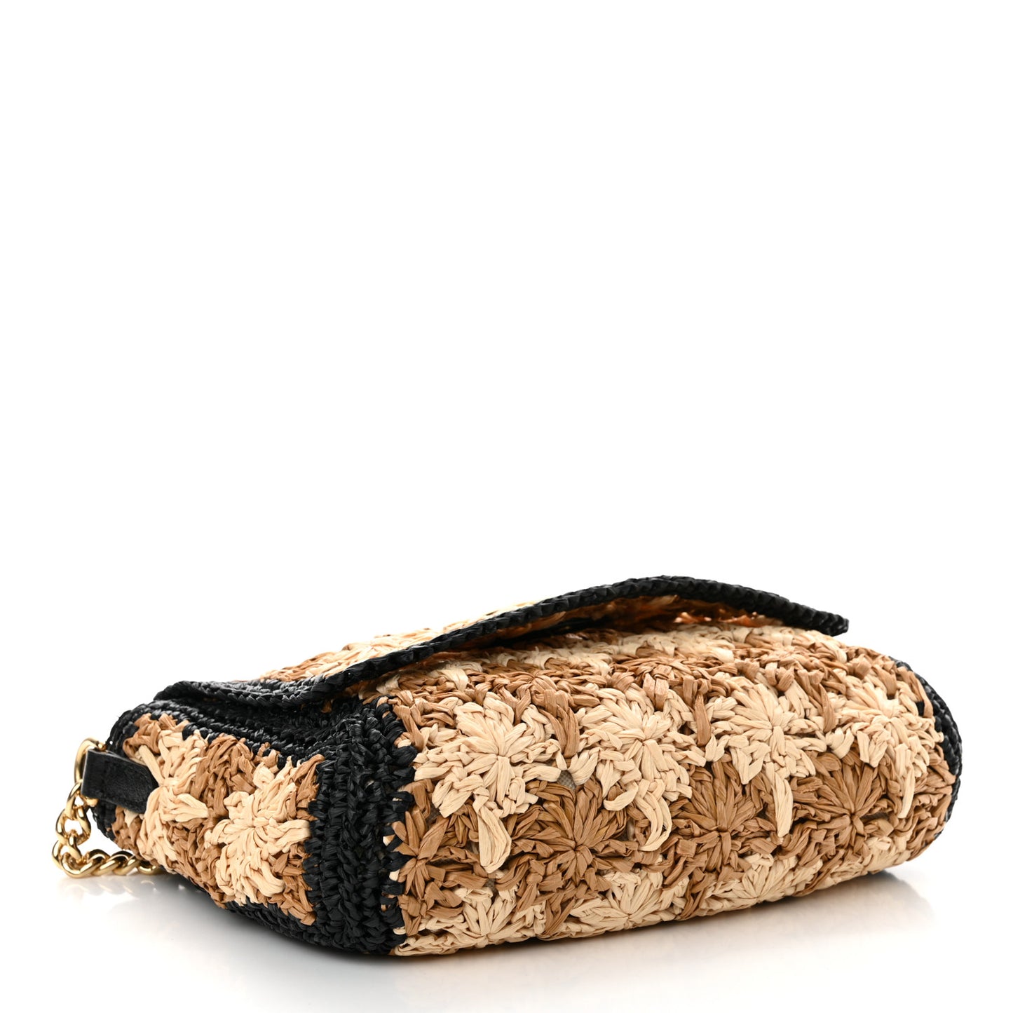 Raffia Azalea Calfskin Crochet Flower Small GG Marmont Shoulder Bag Natural Ecru Black
