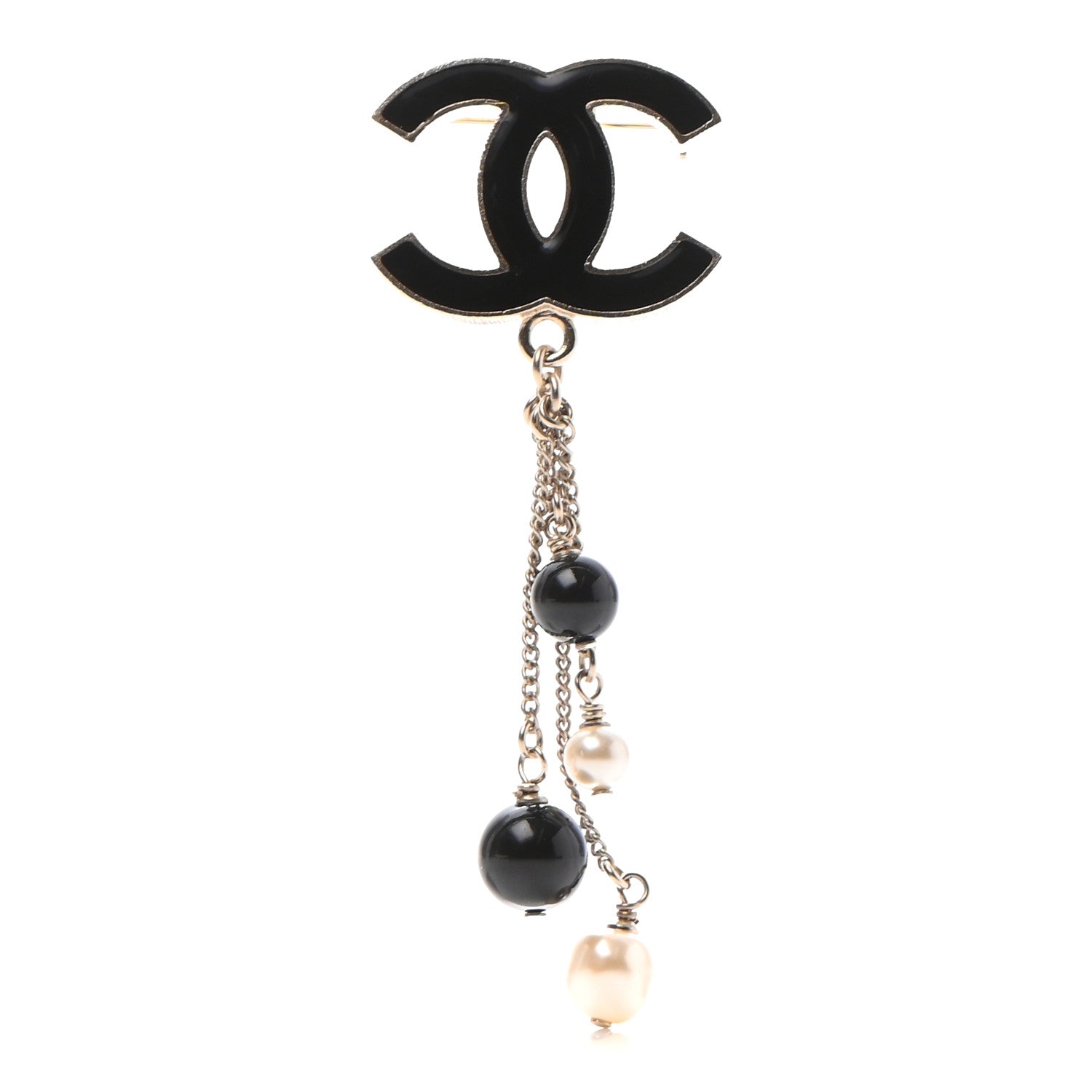 Chanel Enamel Pearl Beaded Drop Brooch Gold Black 1 of 4