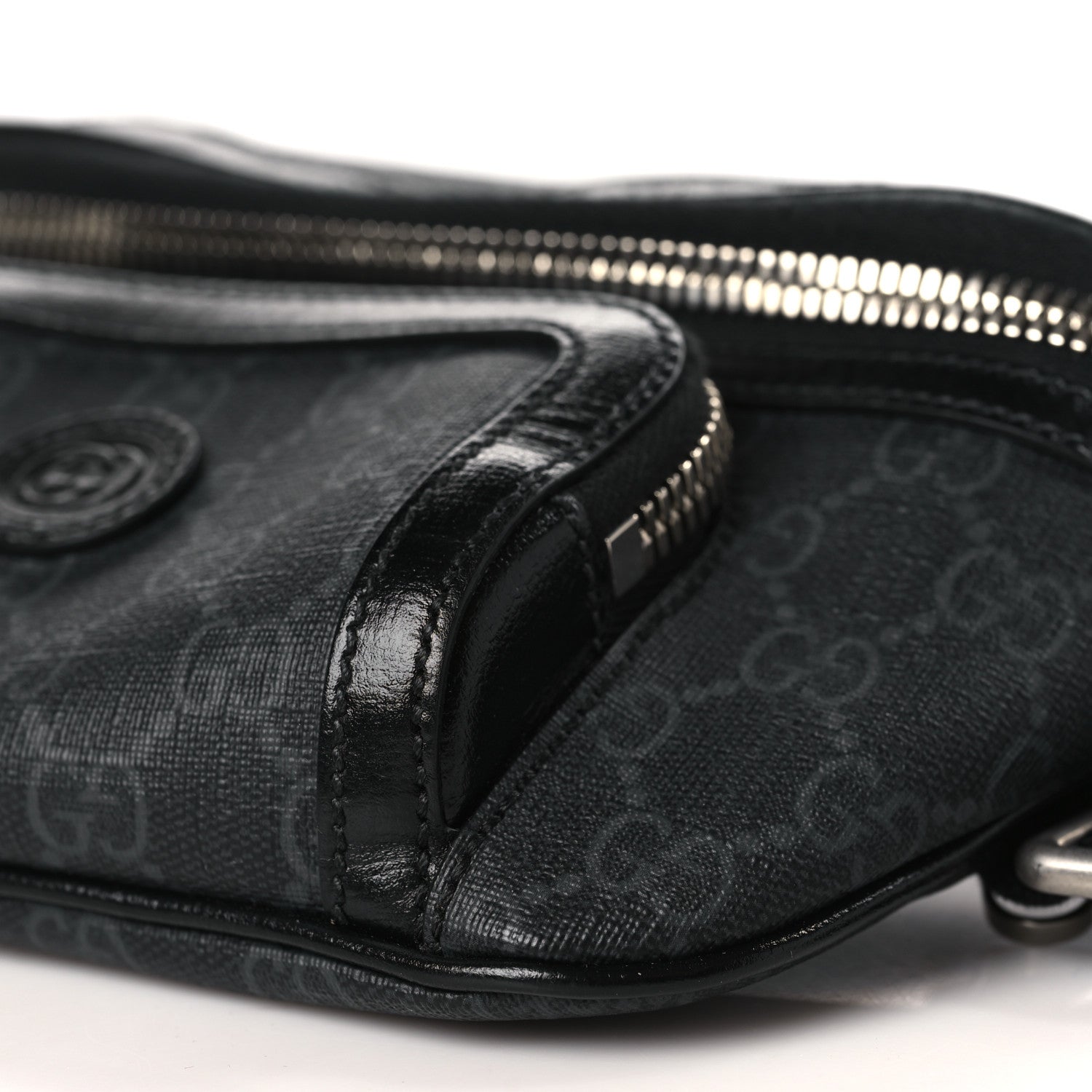 Gucci GG Supreme Monogram Textured Calfskin Retro Interlocking G Belt Bag Black 9 of 9