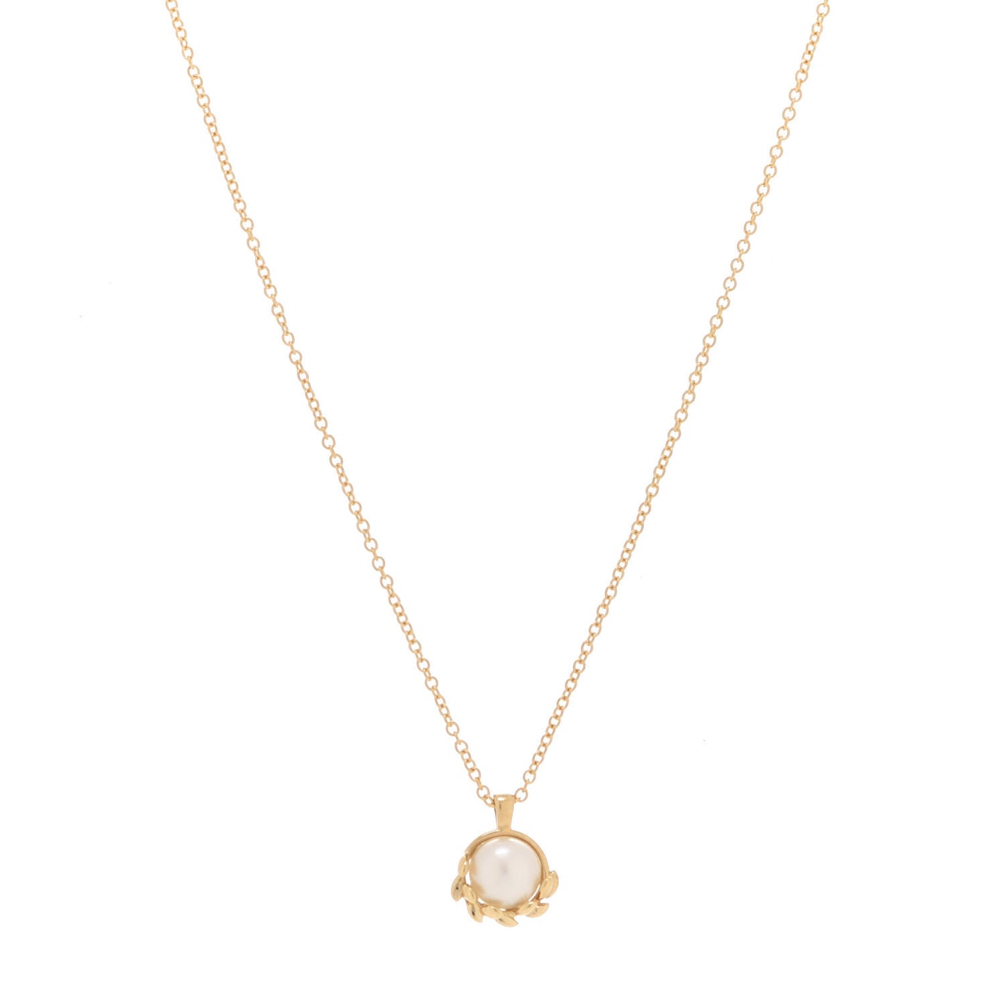 18K Yellow Gold Pearl Paloma Picasso Olive Leaf Pendant Necklace