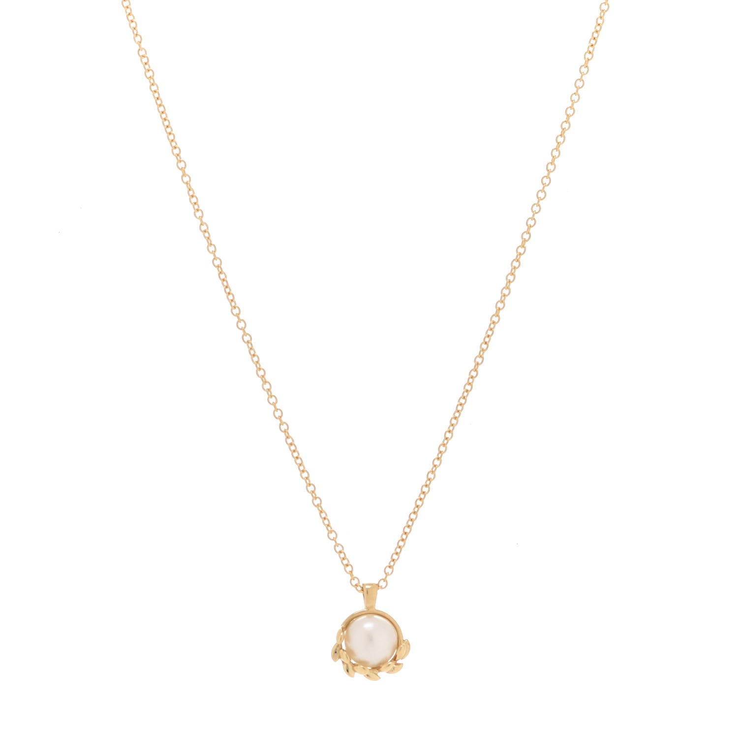Tiffany 18K Yellow Gold Pearl Paloma Picasso Olive Leaf Pendant Necklace 1 of 6
