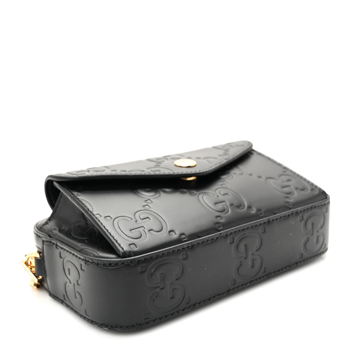 Calfskin GG Super Mini Debossed Chain Wallet Black