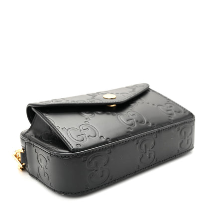 Gucci Calfskin GG Super Mini Debossed Chain Wallet Black 4 of 10