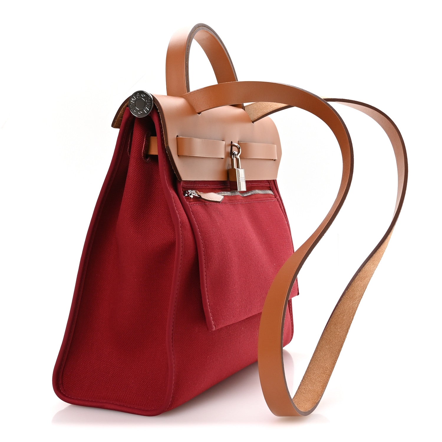 Hermes Vache Hunter Toile Herbag Zip 31 PM Rouge Grenat Natural 4 of 12