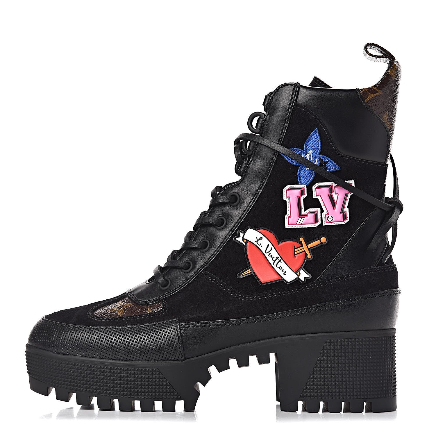Louis Vuitton Suede Calfskin Monogram LV Black Heart Laureate Platform Desert Boots 37.5 Black 1 of 8