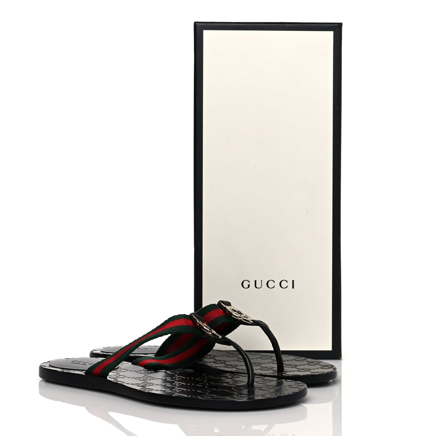 Nylon Guccissima Web Womens Thong Sandals 36.5 Green Red Black