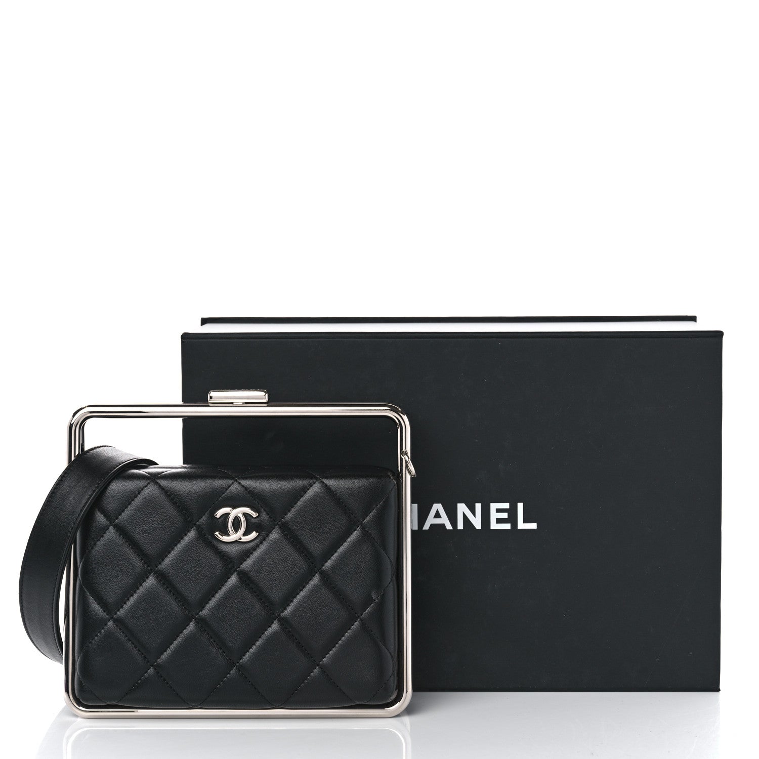 Chanel Quilted Lambskin Metal Bar Clutch Bag Black 11 of 11