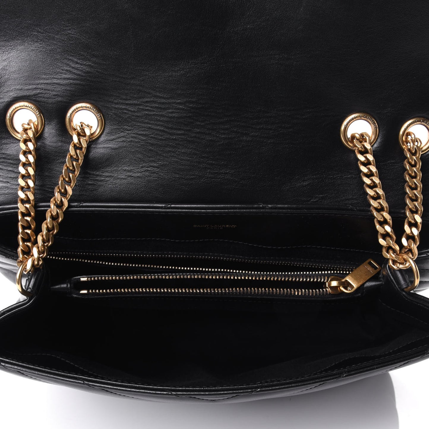 Calfskin Y Quilted Monogram Medium Loulou Chain Satchel Black
