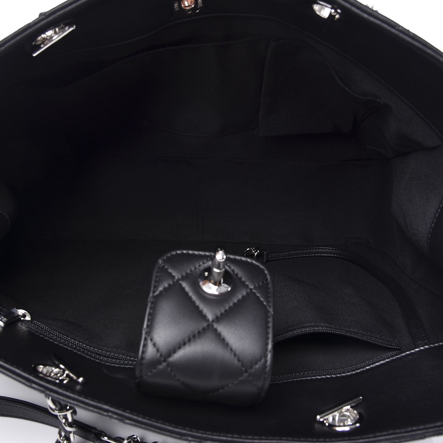 Calfskin Quilted Large CC Shopping Tote Black