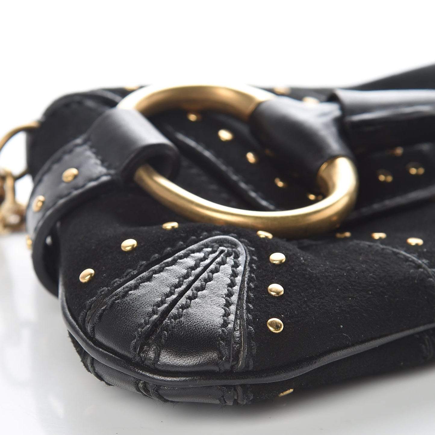 Suede Studded Horsebit Clutch Bag Black