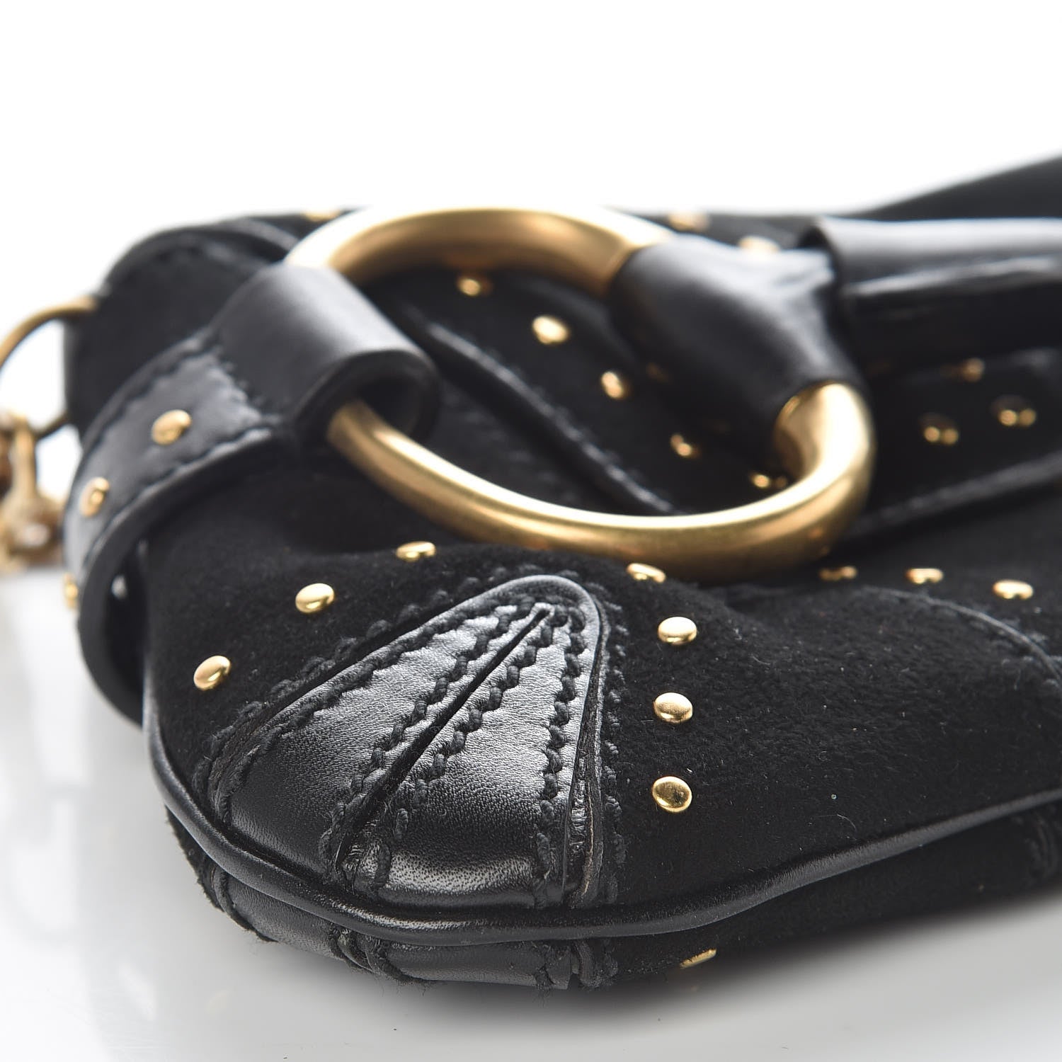 Gucci Suede Studded Horsebit Clutch Bag Black 16 of 17