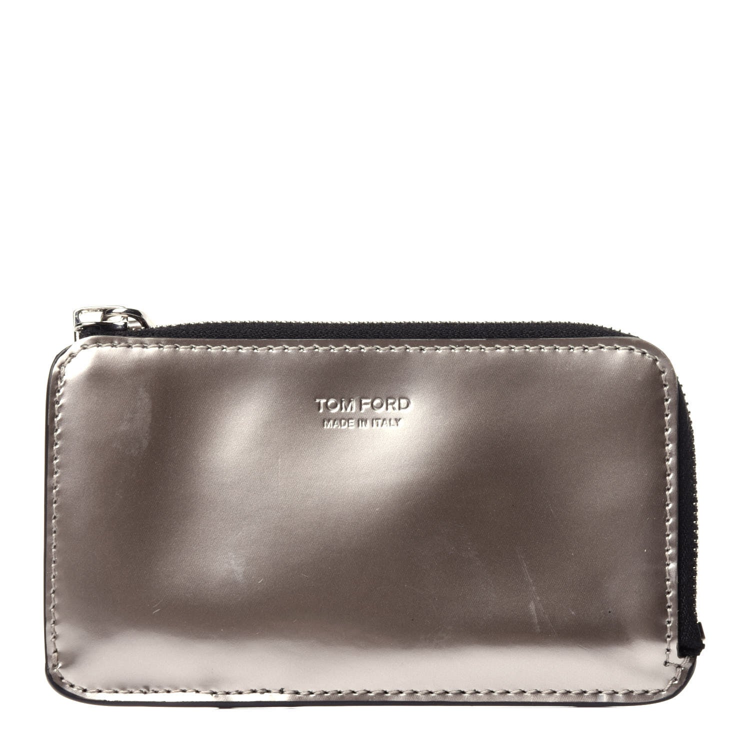 Tom Ford Metallic Calfskin Zip Card Holder Wallet Silver 1 of 11