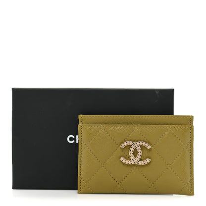 Chanel Caviar Quilted Crystal Card Holder Green 11 of 11