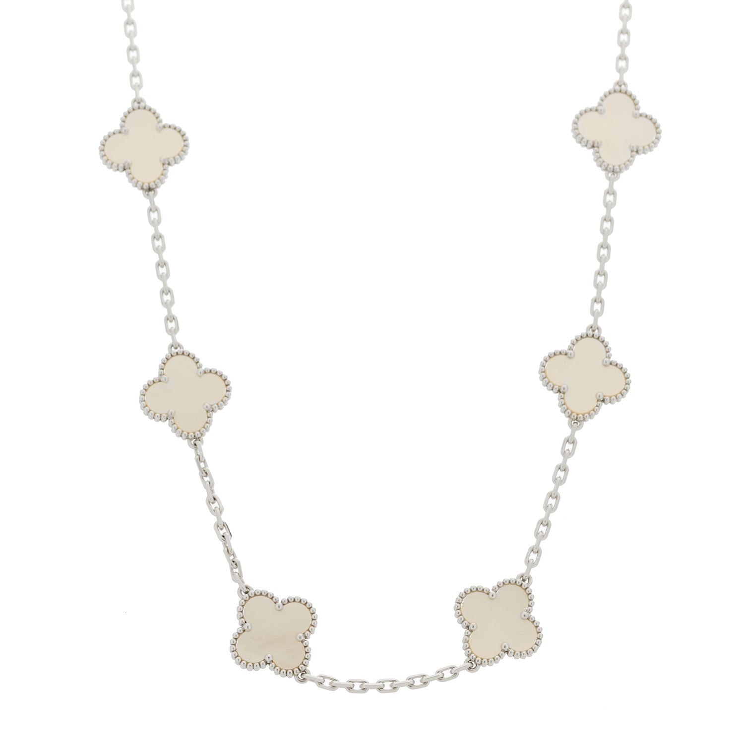 Van Cleef & Arpels 18K White Gold Mother of Pearl 10 Motifs Vintage Alhambra Necklace 1 of 6