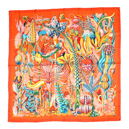 Hermes Silk Fantaisie Botanique Shawl 140 Orange Turquoise 1 of 5