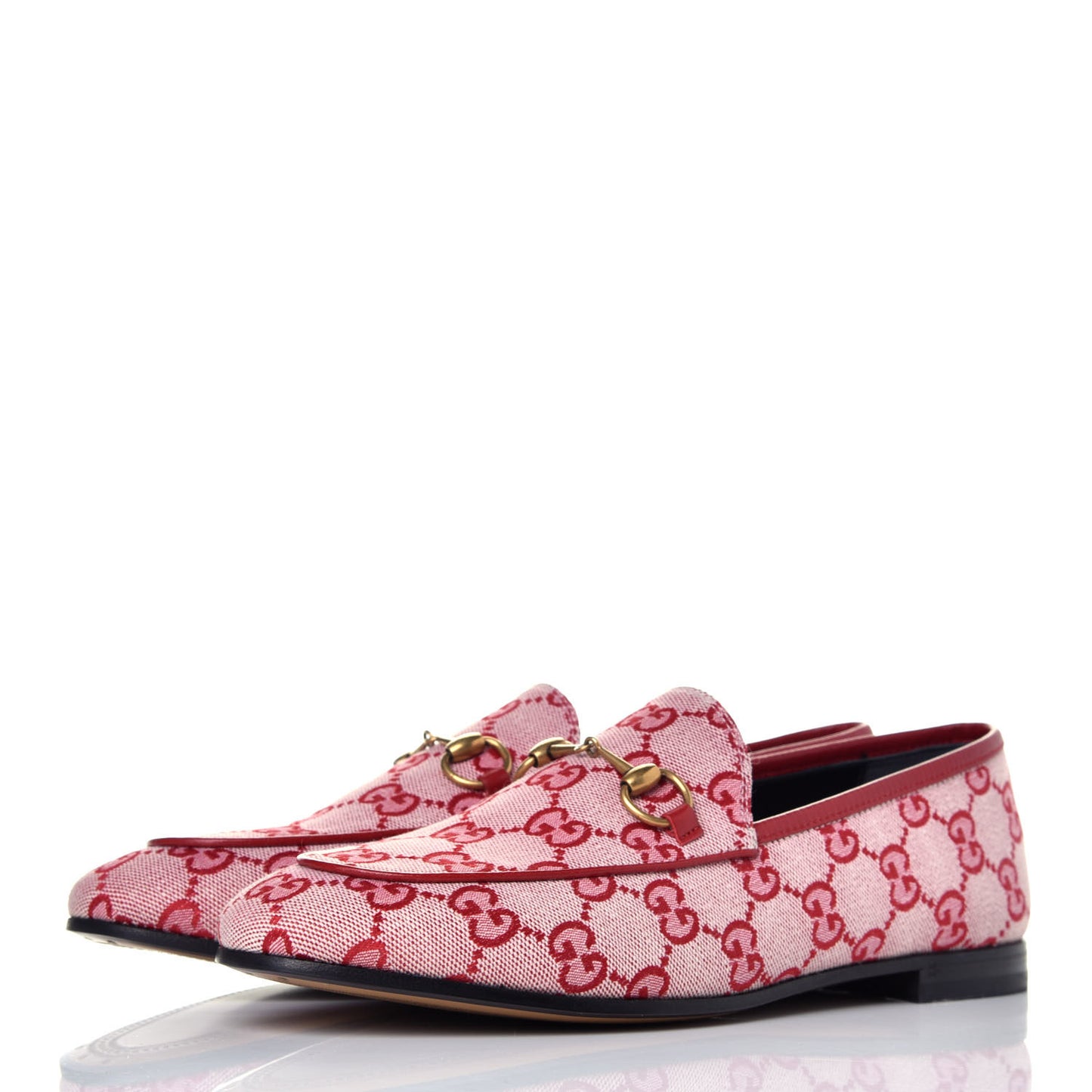 Canvas GG Monogram Horsebit Womens Jordaan Loafers 38 Gardenia Hibiscus Red