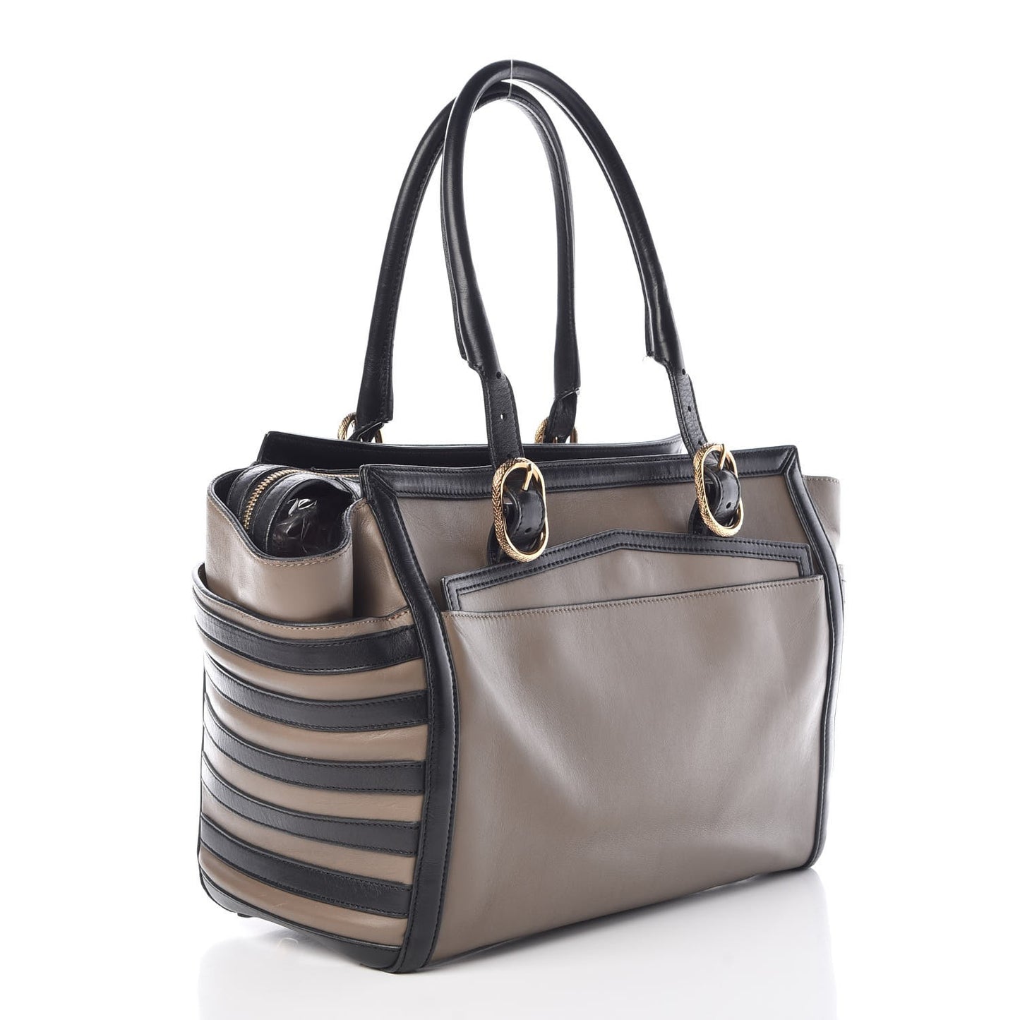 Calfskin Farida Bowler Bag Taupe Black