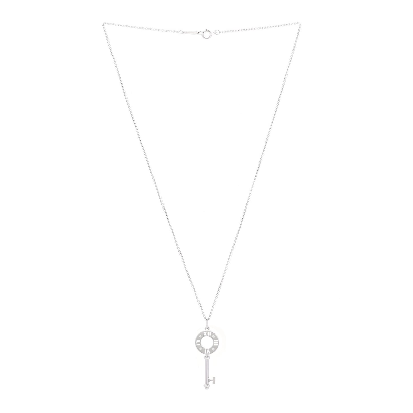 18K White Gold Diamond Atlas Pierced Key Pendant Necklace