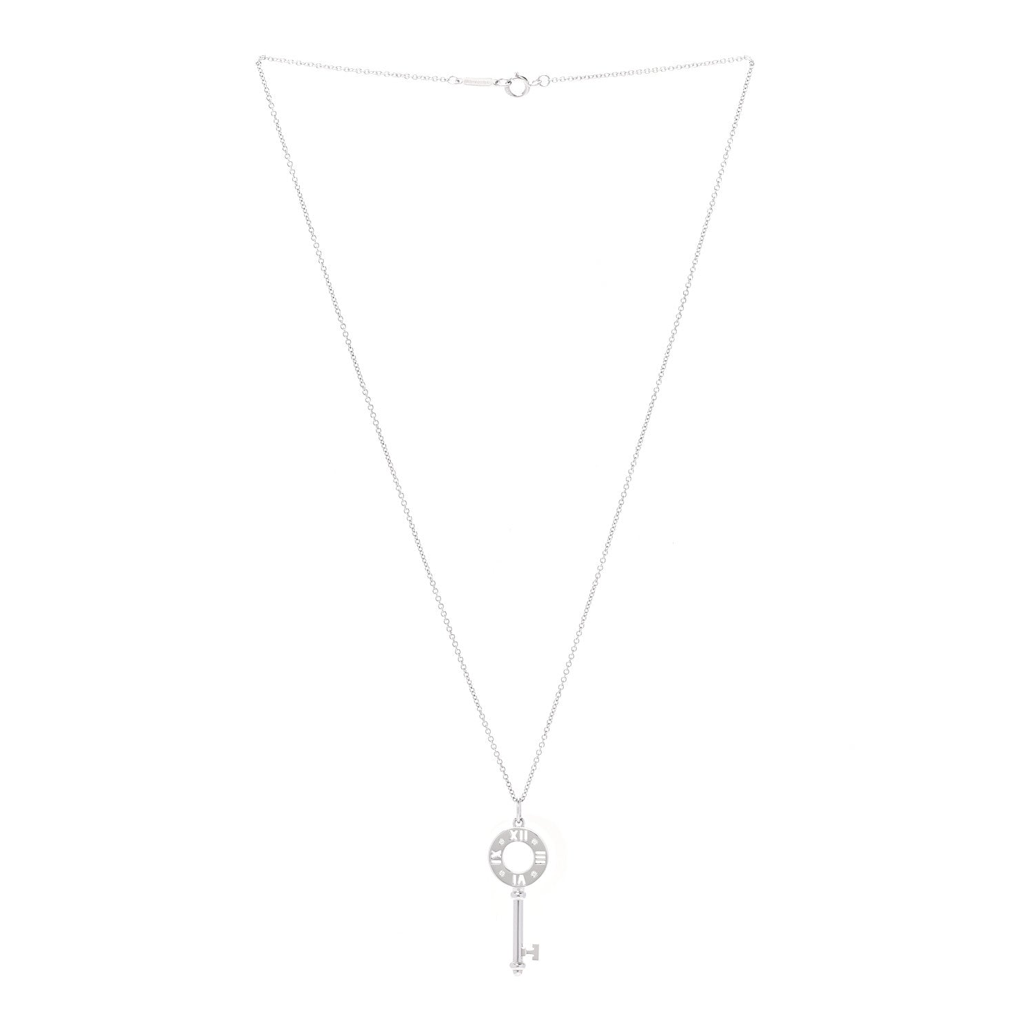 Tiffany 18K White Gold Diamond Atlas Pierced Key Pendant Necklace 3 of 6