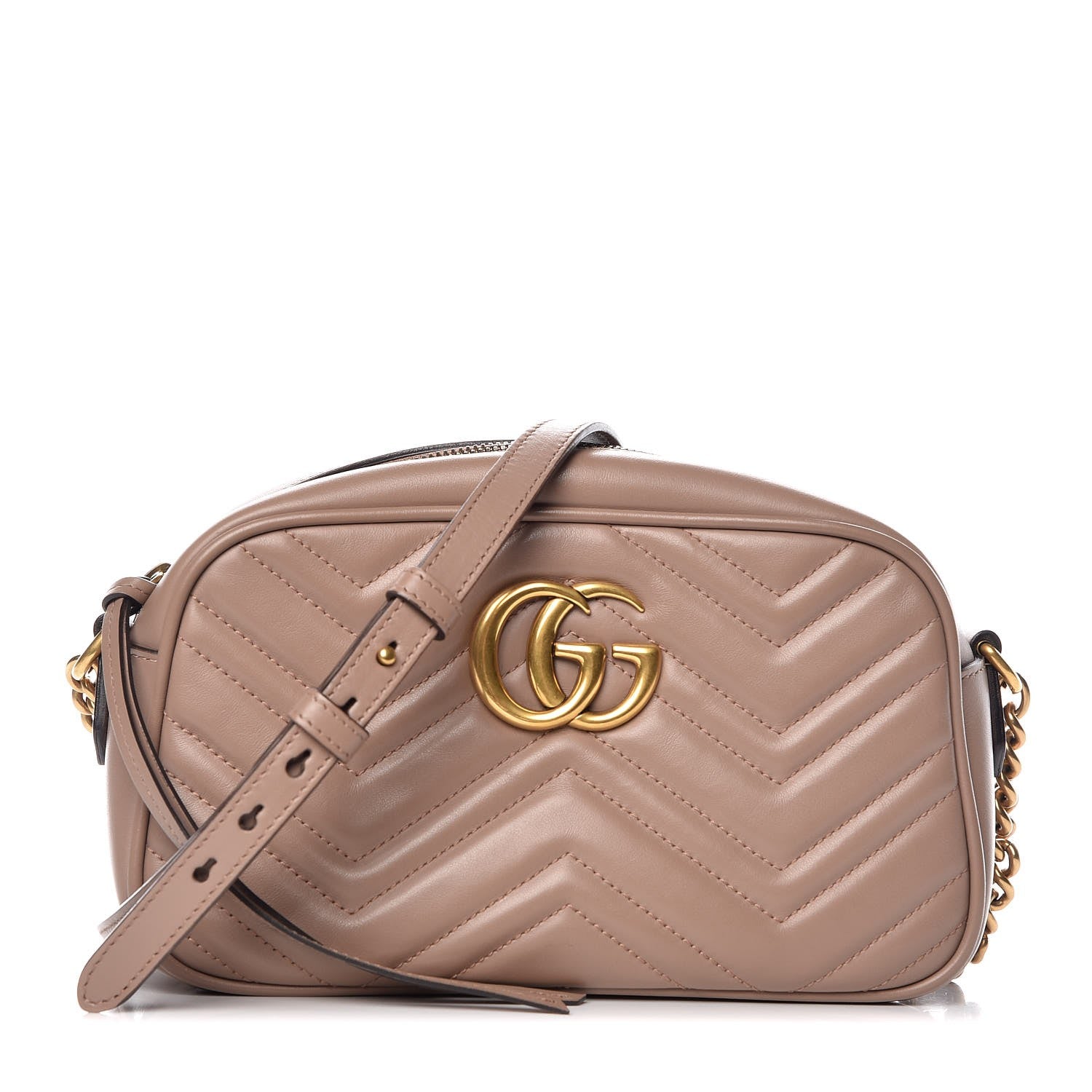 Gucci Calfskin Matelasse Small GG Marmont Chain Shoulder Bag Taupe 1 of 7