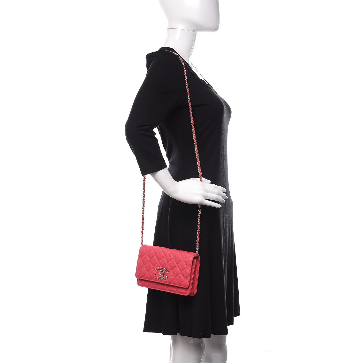Chanel Caviar Quilted French New Wave Chain CC Wallet On Chain WOC Pink 2 of 12