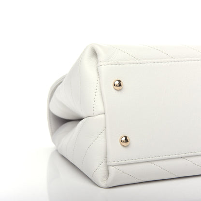 Chanel Grained Calfskin Stitched Medium Chevron Chic Top Handle Flap White 8 of 13