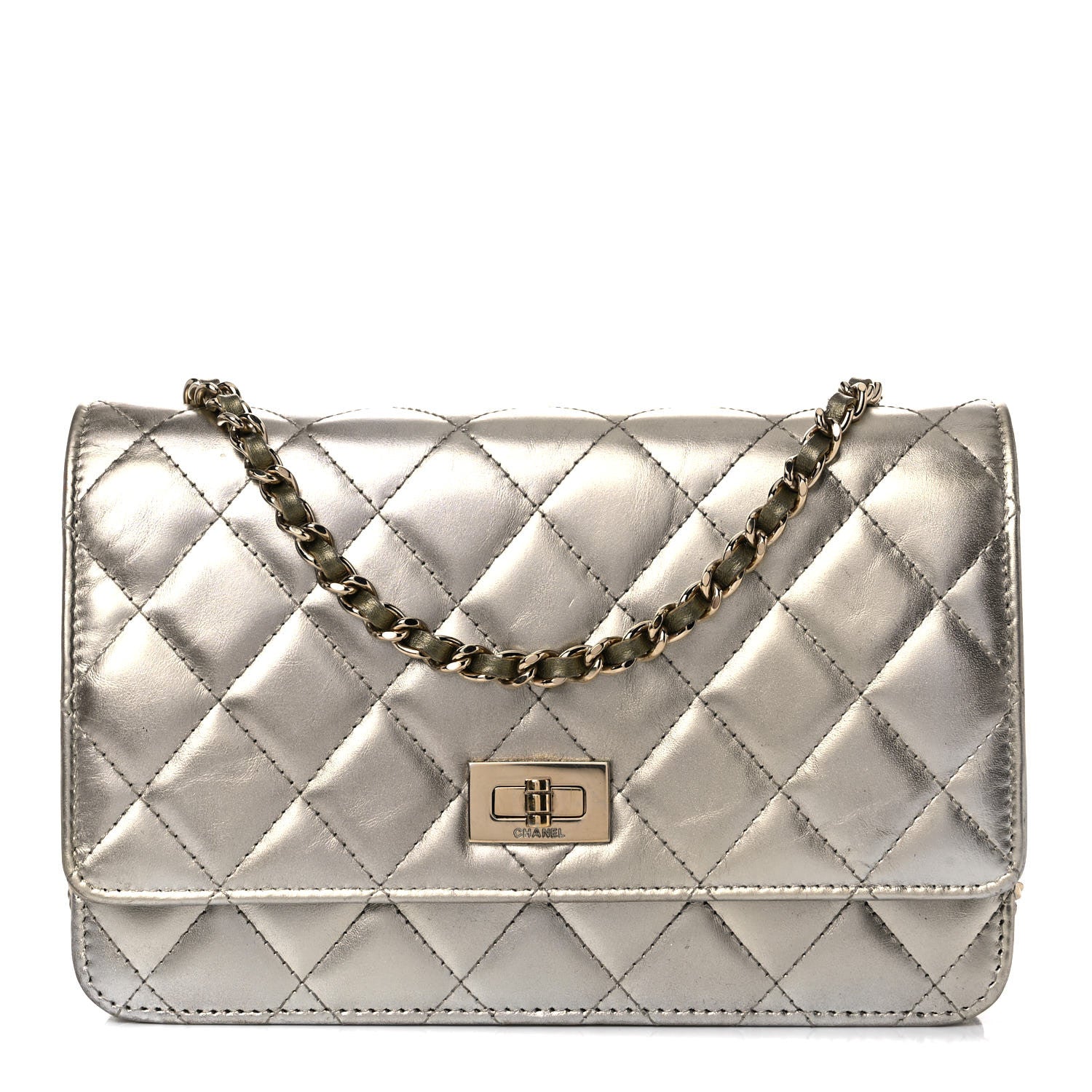 Chanel Metallic Aged Calfskin Quilted Reissue Wallet On Chain WOC Green 1 of 16