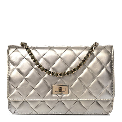 Chanel Metallic Aged Calfskin Quilted Reissue Wallet On Chain WOC Green 1 of 16