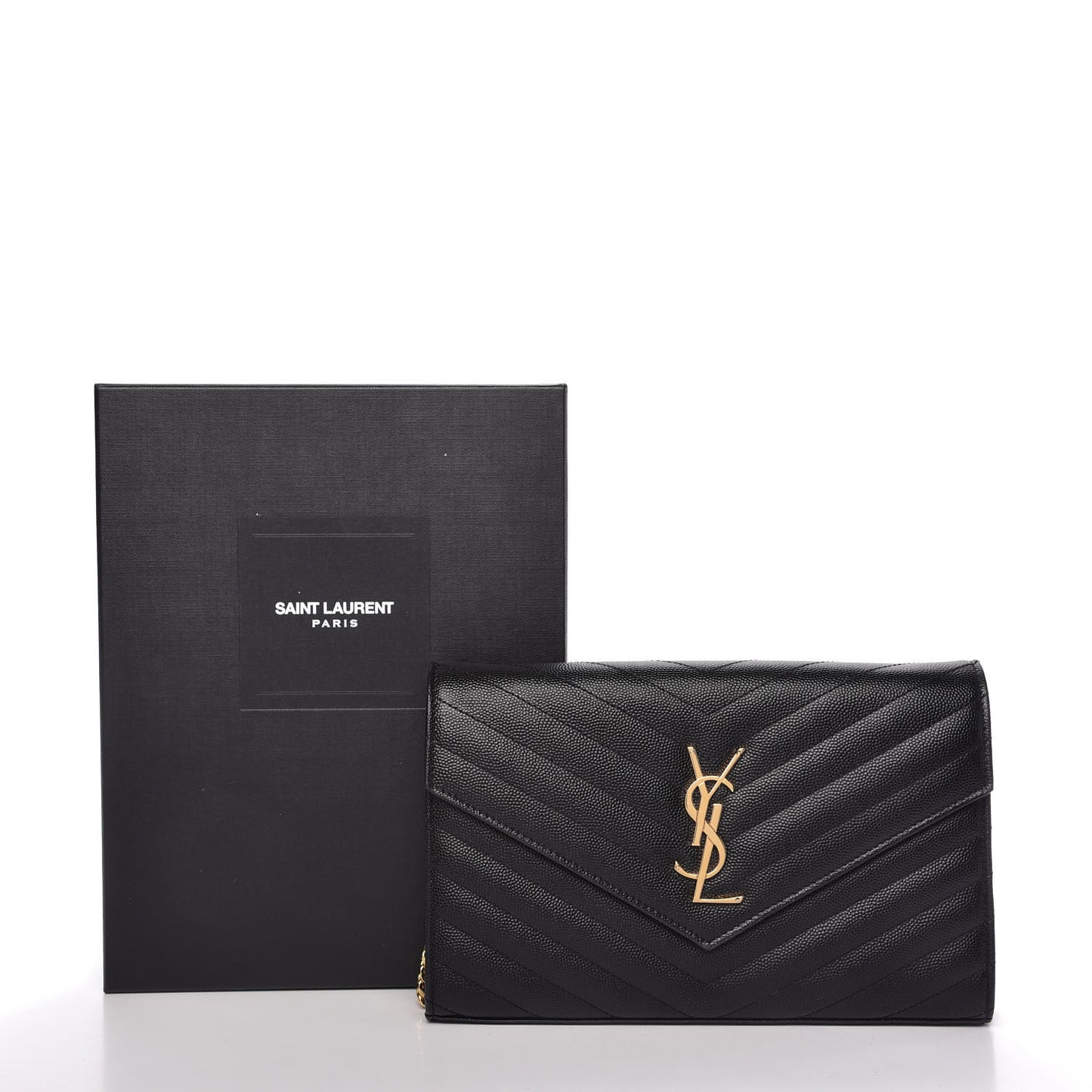 Grain De Poudre Matelasse Chevron Monogram Chain Wallet Black