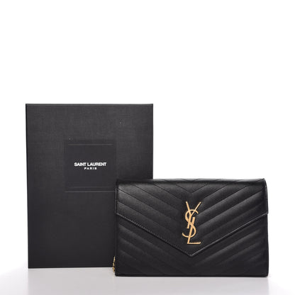 Saint Laurent Grain De Poudre Matelasse Chevron Monogram Chain Wallet Black 11 of 11