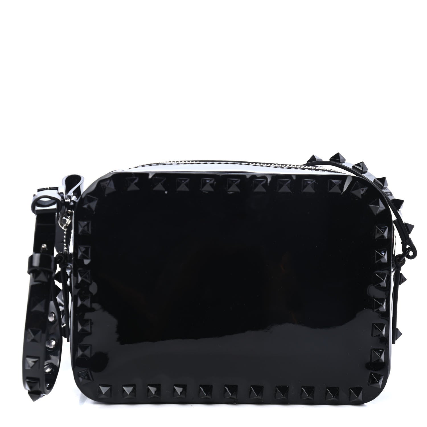 Valentino Garavani Patent Calfskin Rockstud Camera Crossbody Bag Black 1 of 4