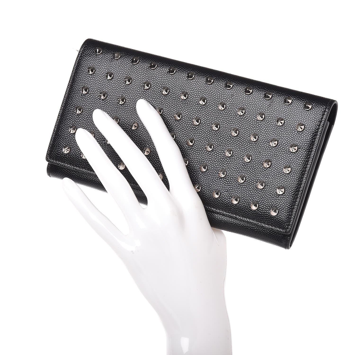 Saint Laurent Grain De Poudre Studded Classic Marquage Flap Wallet Black 2 of 10