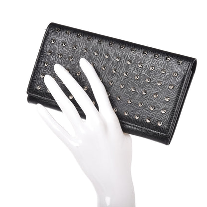 Saint Laurent Grain De Poudre Studded Classic Marquage Flap Wallet Black 2 of 10