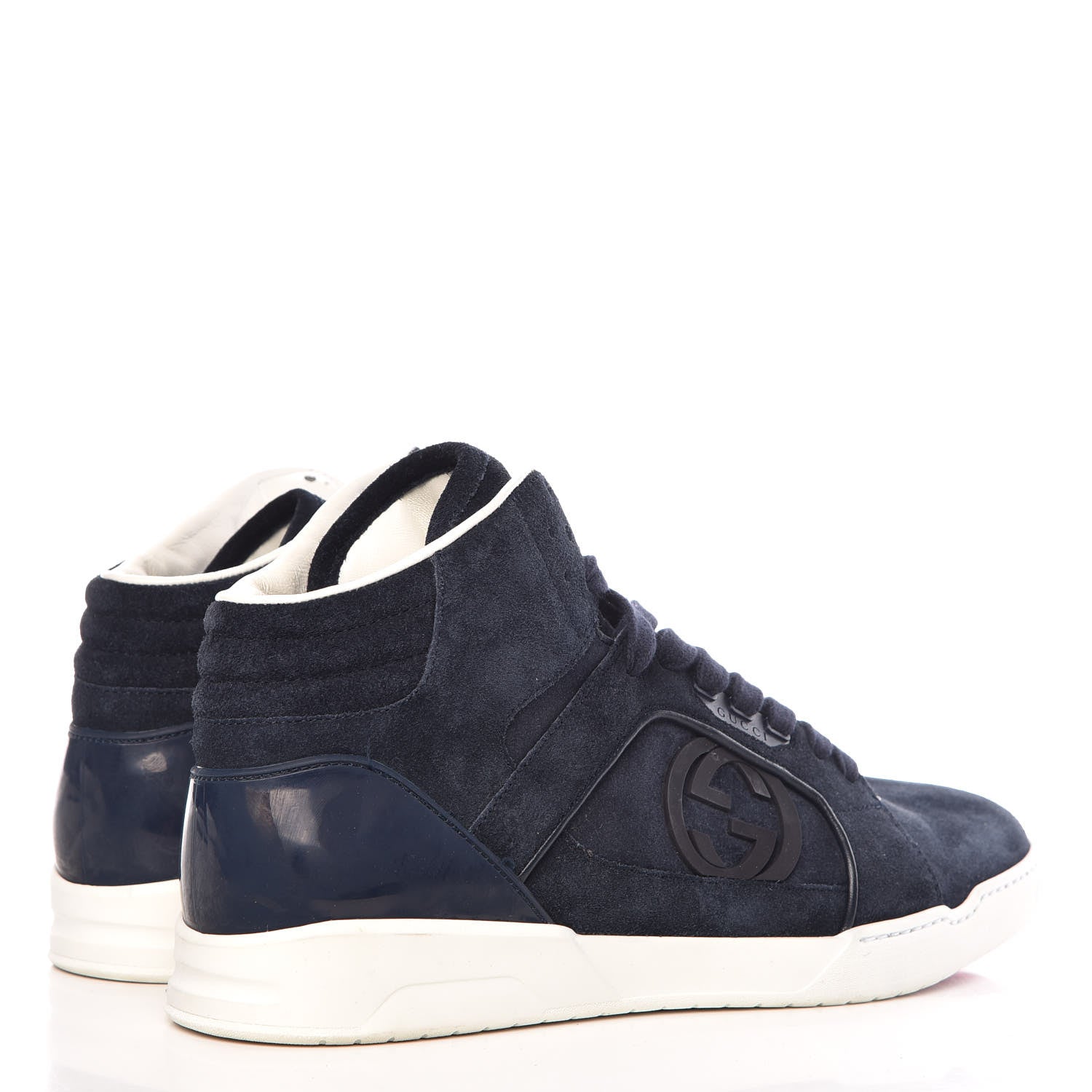 Gucci Suede Men's Interlocking G High Top Sneakers 10.5 Blue 4 of 13