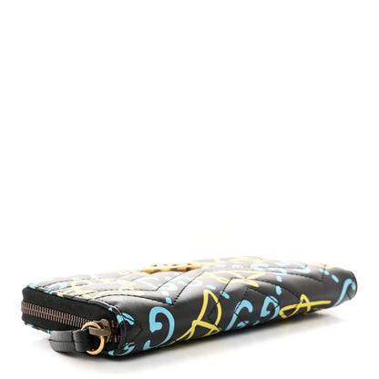 Gucci Calfskin Matelasse GucciGhost GG Marmont Zip Around Wallet Black New Acquamarine 4 of 7