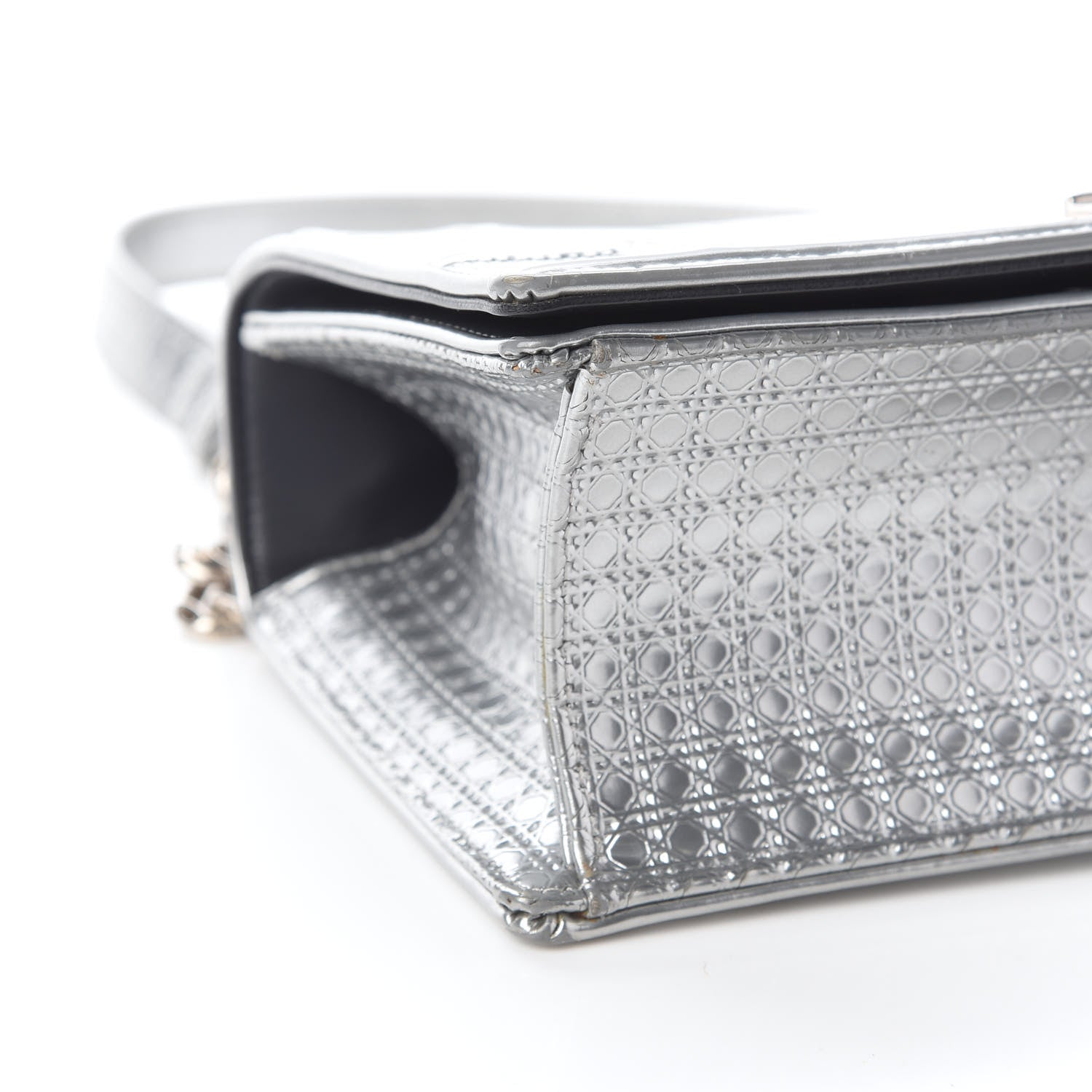 Christian Dior Metallic Patent Micro-Cannage Small Diorama Flap Bag Silver 7 of 8