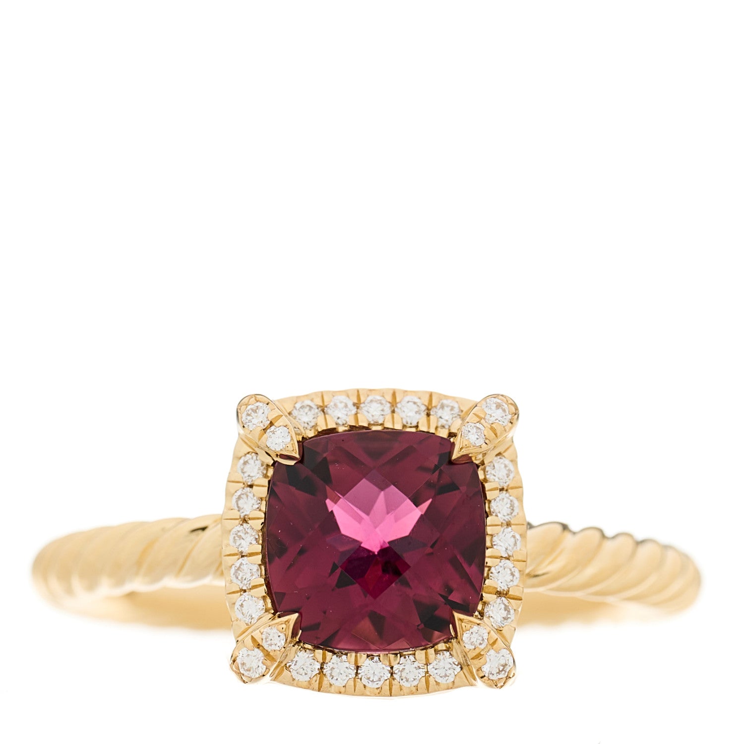 David Yurman 18K Yellow Gold Diamond Pink Tourmaline 7mm Petite Chatelaine Pave Bezel Ring 54 7 1 of 5