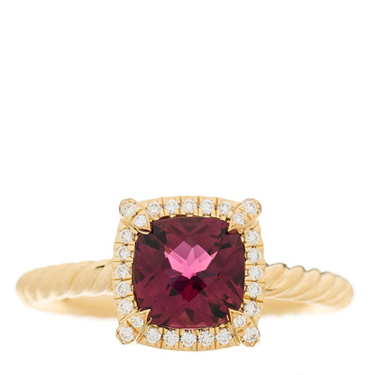 David Yurman 18K Yellow Gold Diamond Pink Tourmaline 7mm Petite Chatelaine Pave Bezel Ring 54 7 1 of 5
