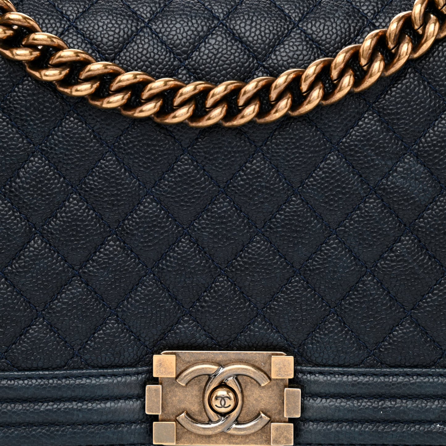 Caviar Quilted New Medium Boy Flap Dark Navy Blue