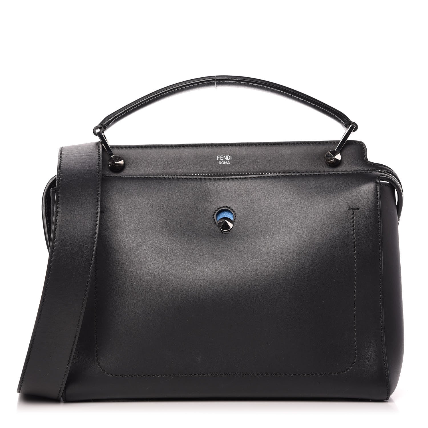 Fendi Vitello Baltico Dolce DotCom Satchel Black Blue Royal 1 of 10