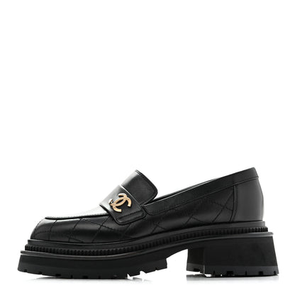 Chanel Calfskin Quilted CC Mocassin Loafers 35 Black 1 of 12
