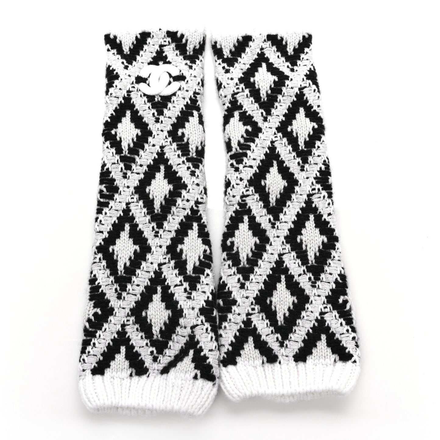 Cashmere Blend CC Beanie Hat With Gloves Set White Navy Blue