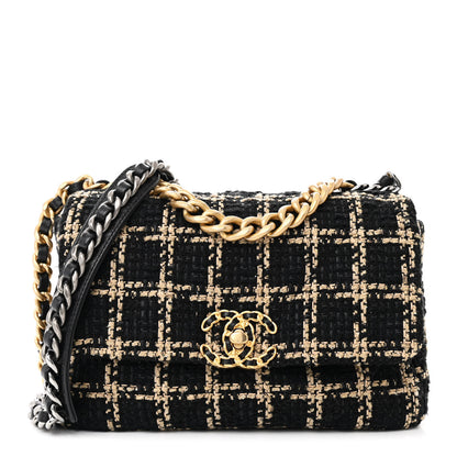Chanel Tweed Quilted Medium Chanel 19 Flap Black Beige 1 of 10