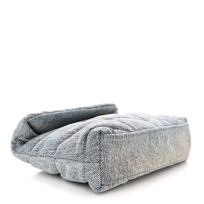 Saint Laurent Denim Quilted Monogram Loulou Puffer Pouch Clutch Blue Gray Light Azur 4 of 9