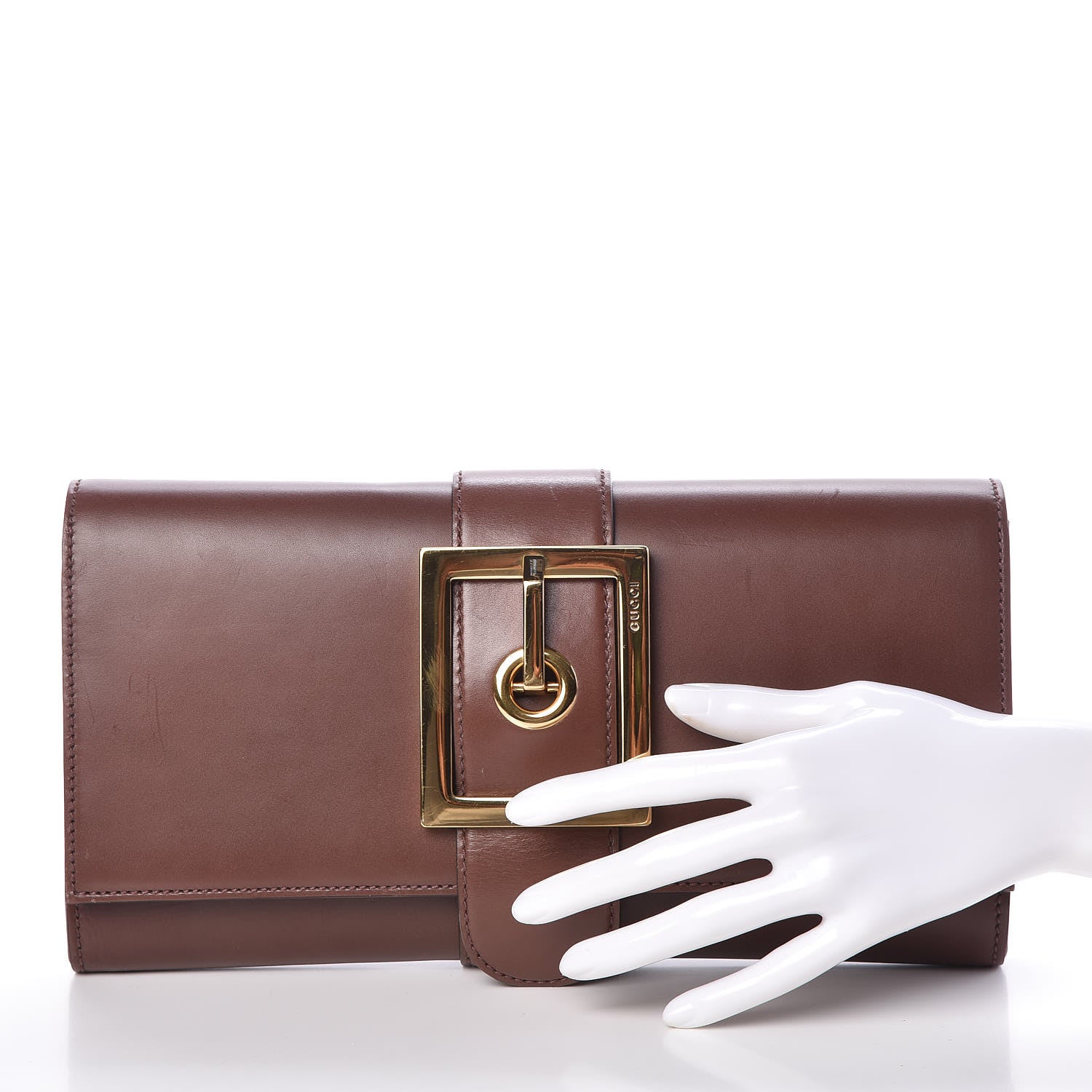 Gucci Calfskin Lady Buckle Clutch Brown 2 of 9