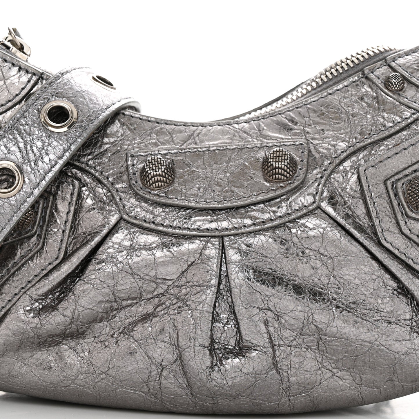 Metallic Agneau Arena Le Cagole Shoulder Bag XS Silver