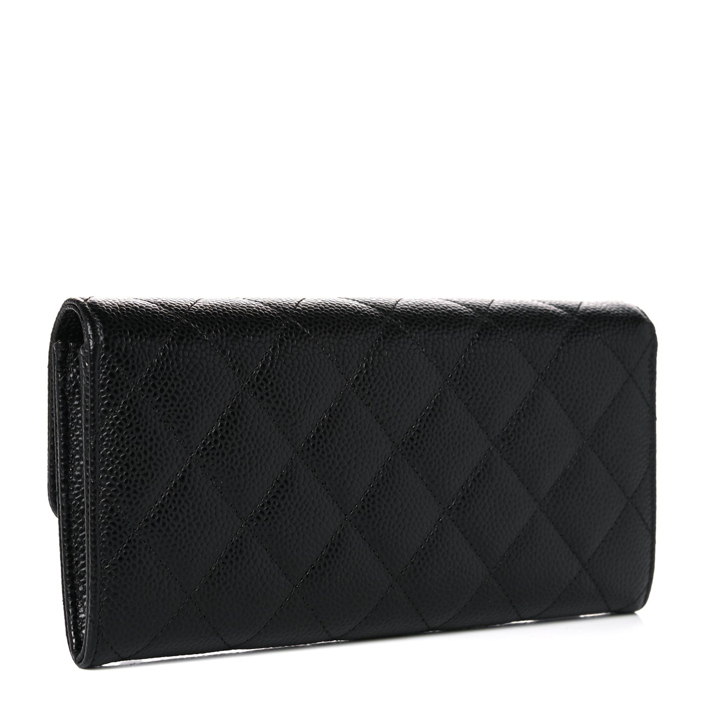 Caviar Quilted Large Gusset Flap Wallet Black