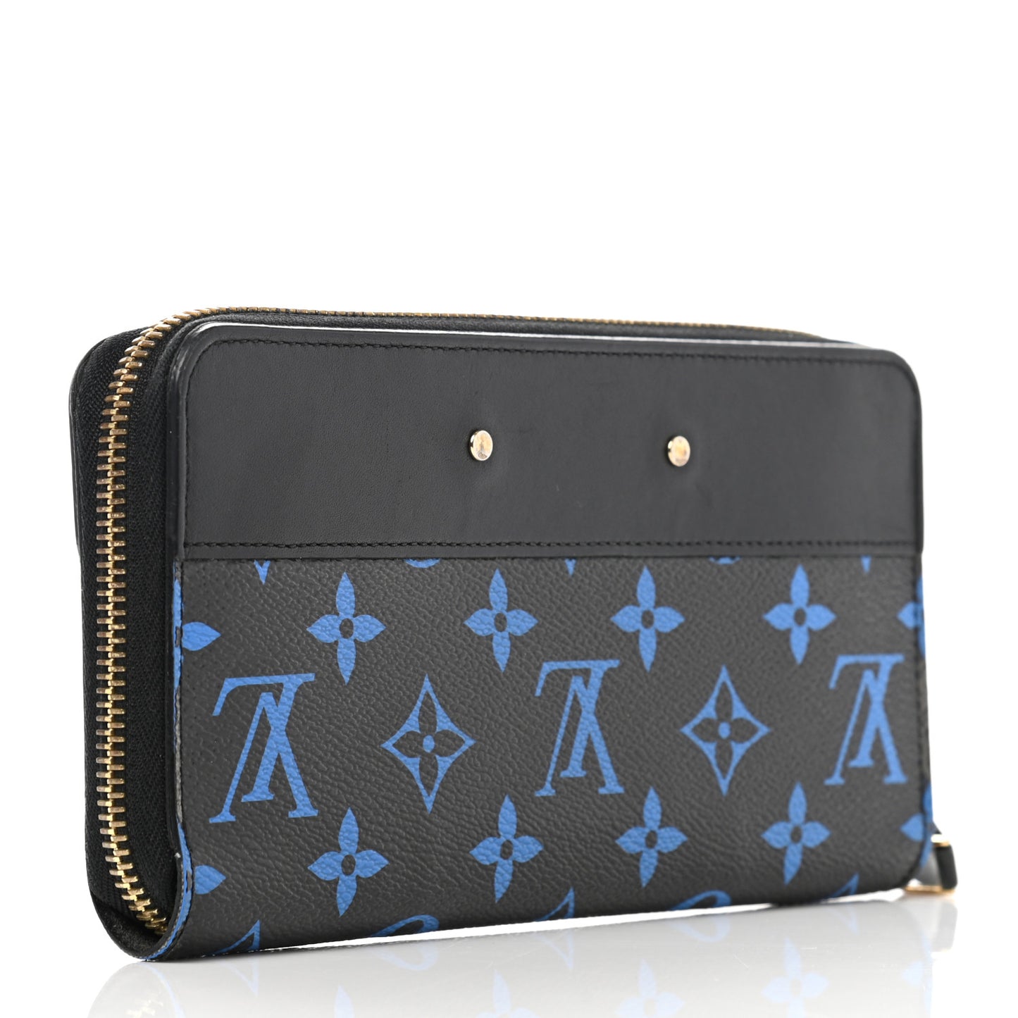Calfskin Colored Monogram Zippy Wallet Blue Black